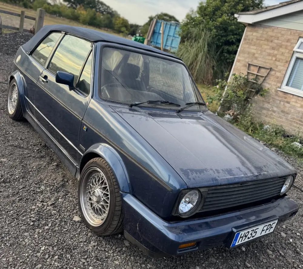 Blue VW Golf Mk1 Cabriolet with dull, dusty paint before detailing